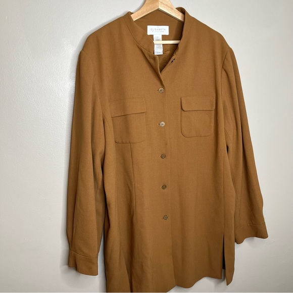 Elisabeth by Liz Claiborne Caramel Brown Button Down Long Sleeve Shirt - Picture 3 of 8